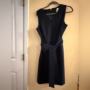 J. Crew Black Wool Midi Dress with Tie Waist